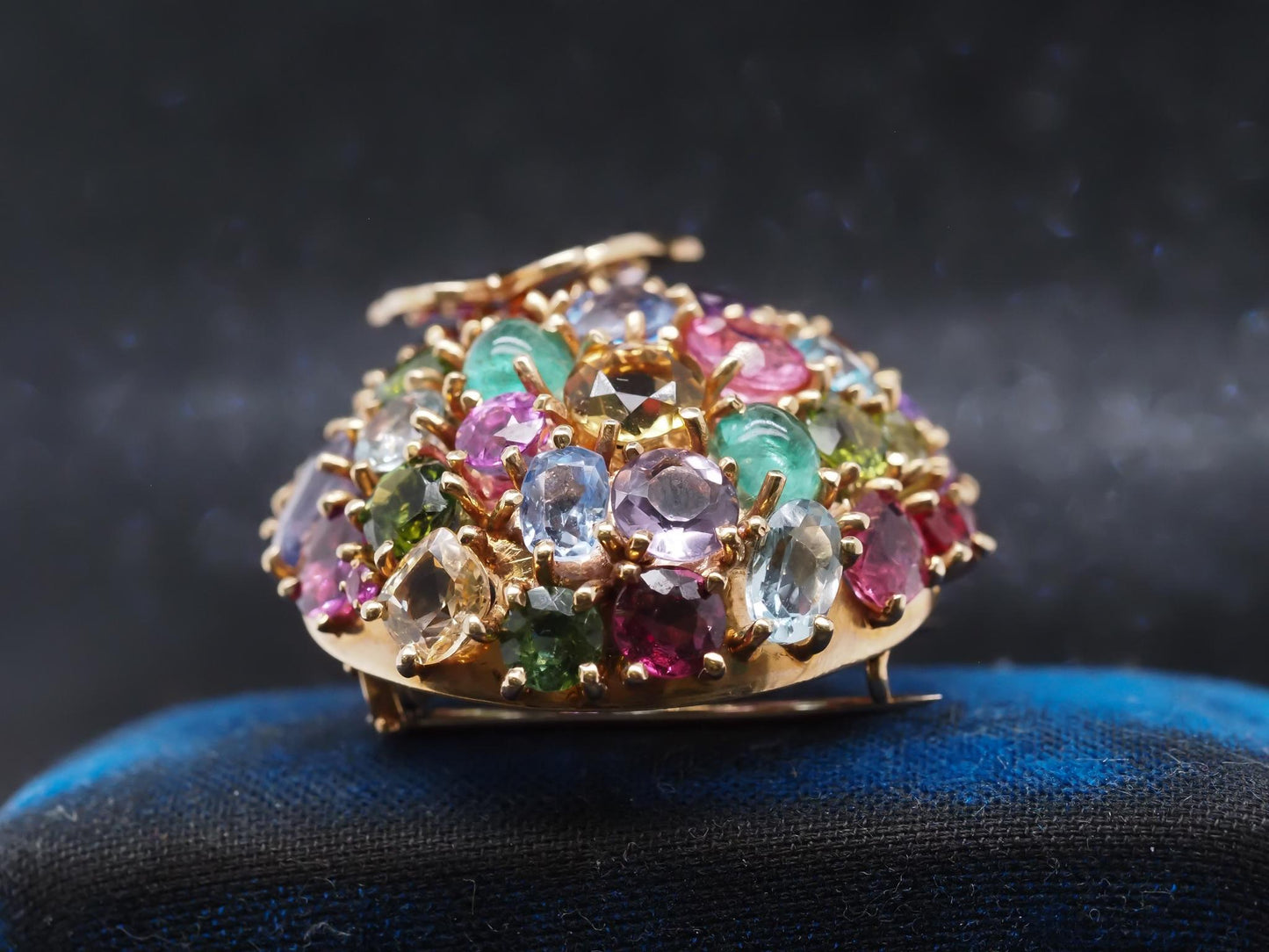 Estate 14K Yellow Gold Vintage Multi Gemstone Brooch with Butterfly - VHK#37d