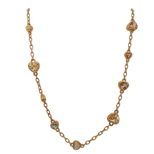 Estate 18K Yellow Gold Judith Ripka Diamond, Aquamarine, and Citrine Long Chain