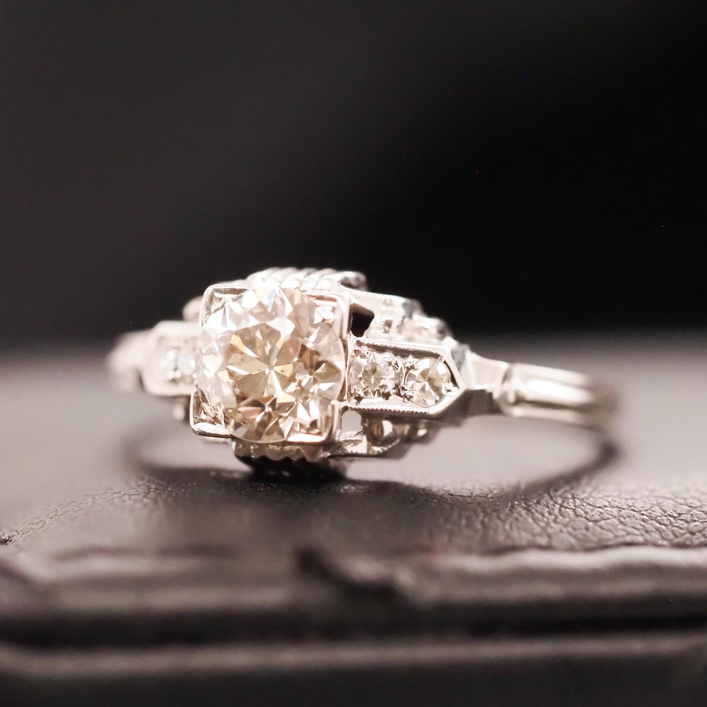 Circa 1930s Art Deco 18K White Gold .70ct Old European Diamond Engagement Ring -