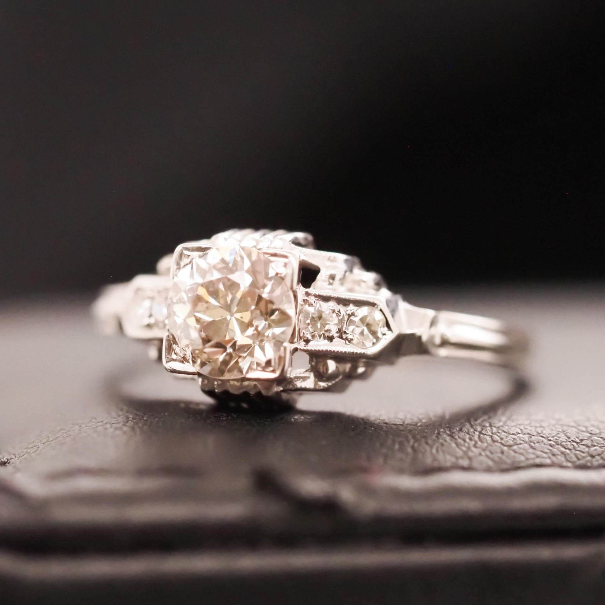 Circa 1930s Art Deco 18K White Gold .70ct Old European Diamond Engagement Ring -