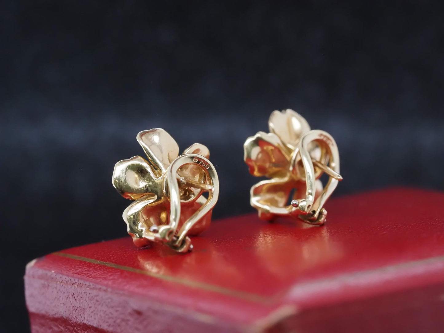 Estate Tiffany & Co. 18K Yellow Gold Dogwood Flower Earrings - VHK#88b
