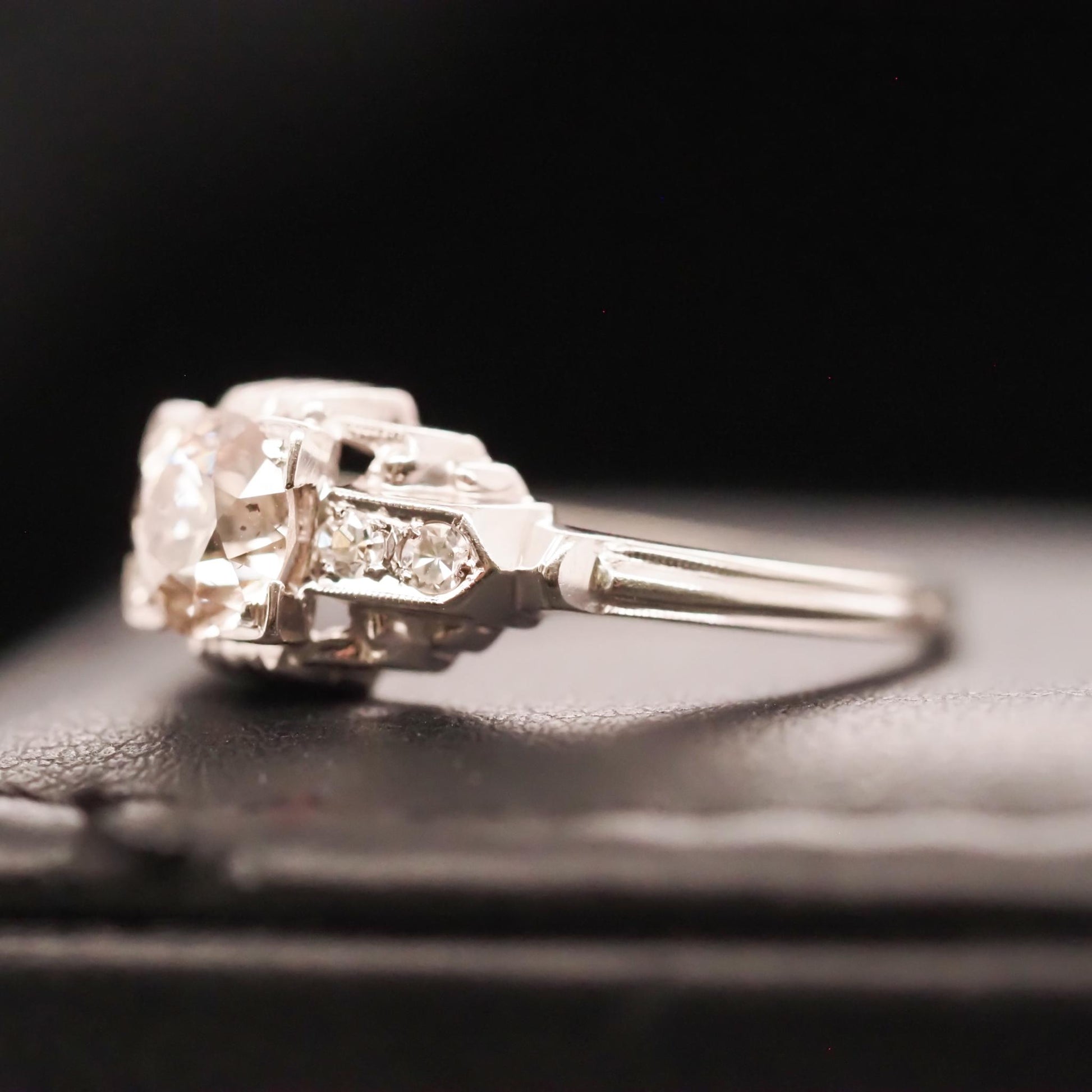 Circa 1930s Art Deco 18K White Gold .70ct Old European Diamond Engagement Ring -