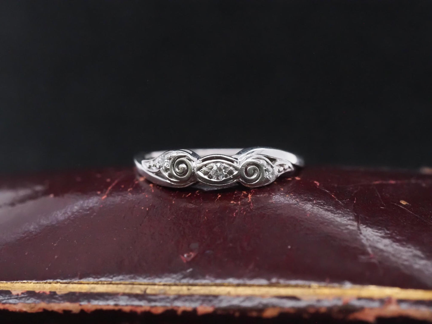 Estate Art Deco 18K White Gold Diamond Wedding Band - VHK#444