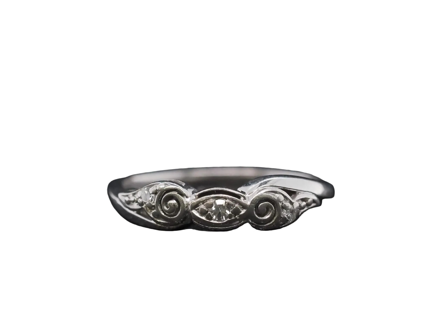 Estate Art Deco 18K White Gold Diamond Wedding Band - VHK#444