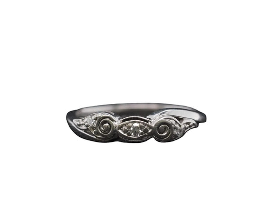 Estate Art Deco 18K White Gold Diamond Wedding Band - VHK#444