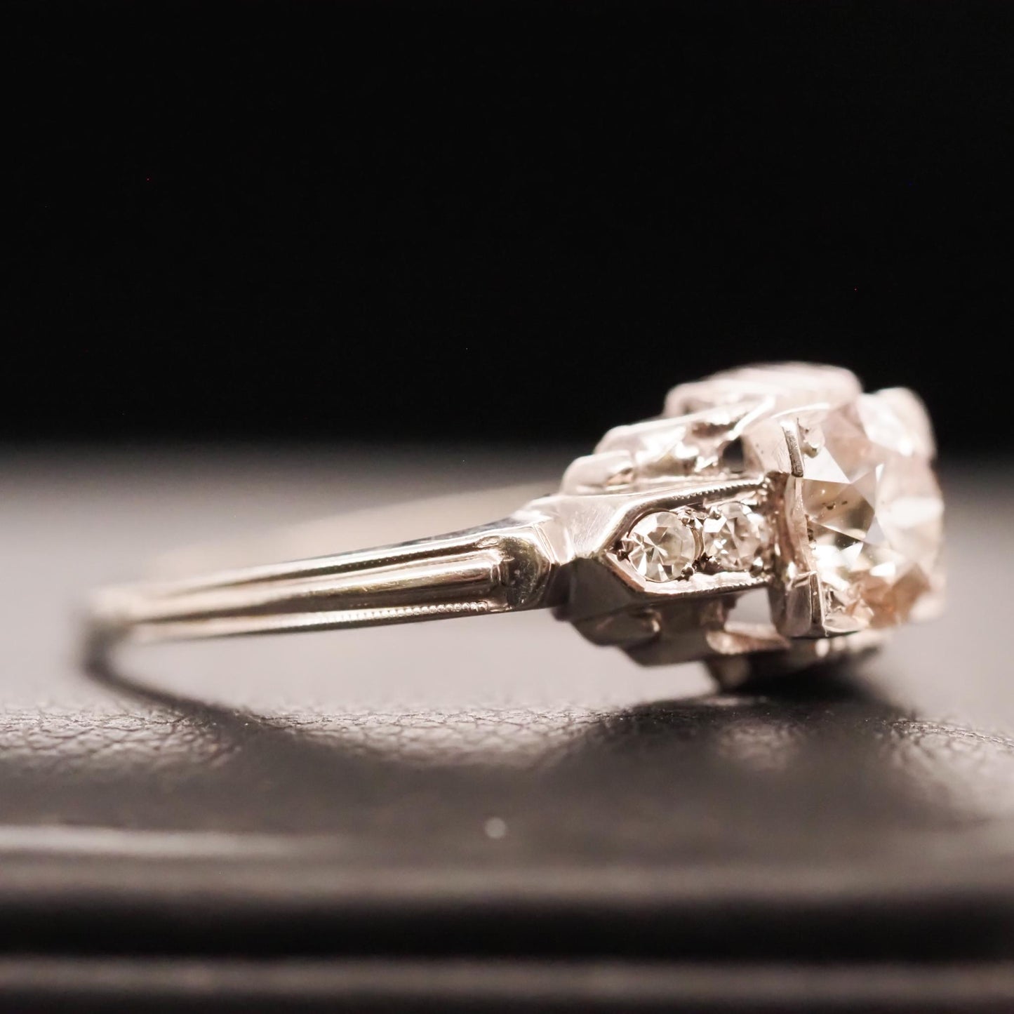 Circa 1930s Art Deco 18K White Gold .70ct Old European Diamond Engagement Ring -