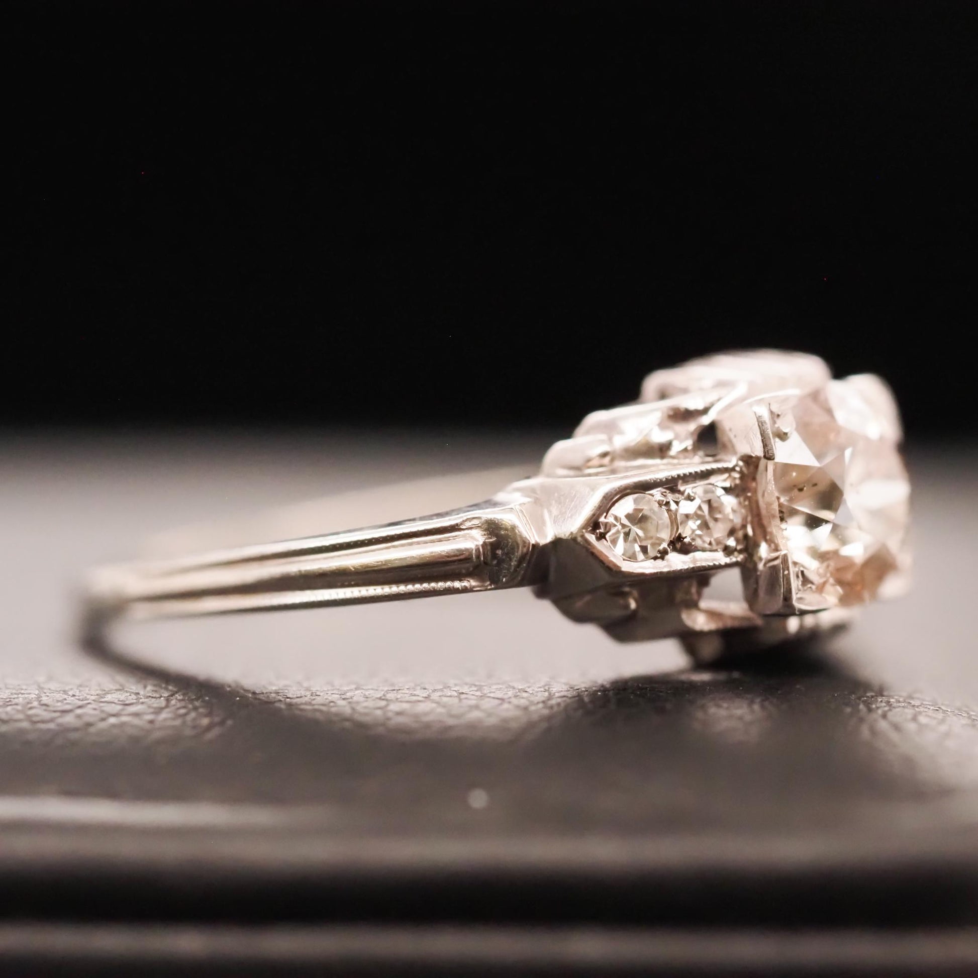 Circa 1930s Art Deco 18K White Gold .70ct Old European Diamond Engagement Ring -