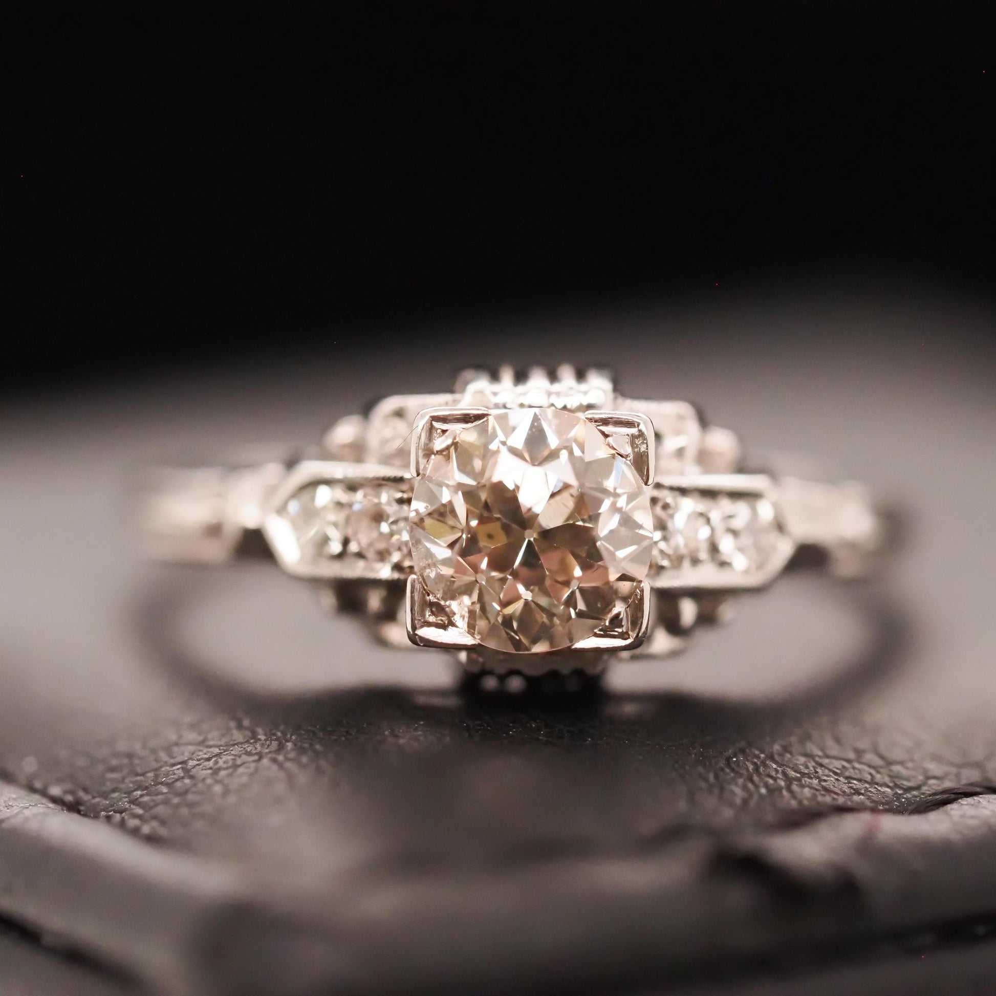 Circa 1930s Art Deco 18K White Gold .70ct Old European Diamond Engagement Ring -