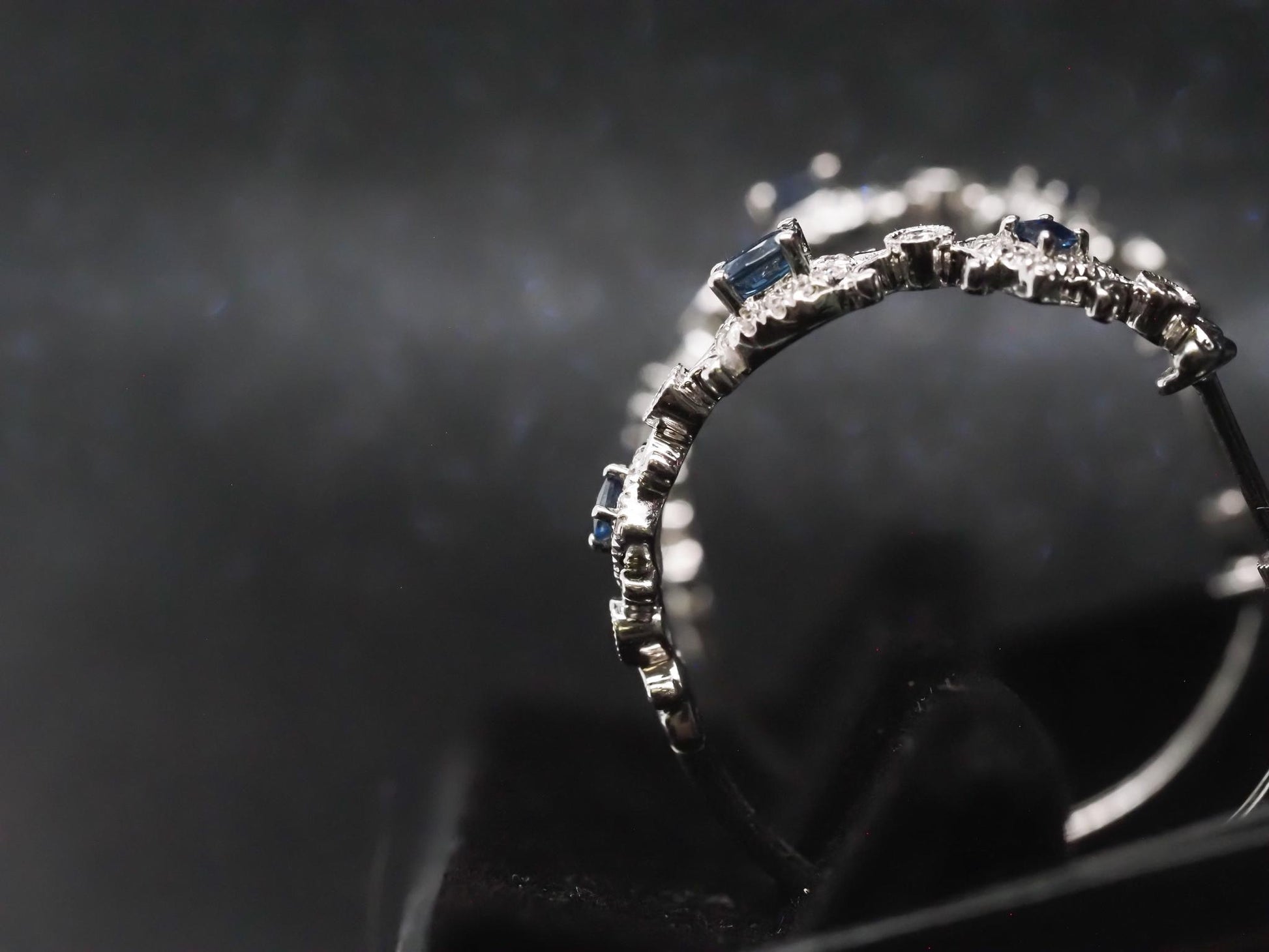Estate 14K White Gold Sapphire and Diamond Hoop Earrings - VHK#308b