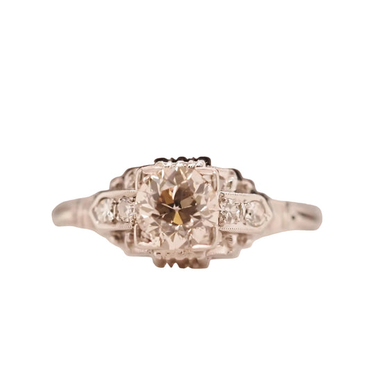 Circa 1930s Art Deco 18K White Gold .70ct Old European Diamond Engagement Ring -