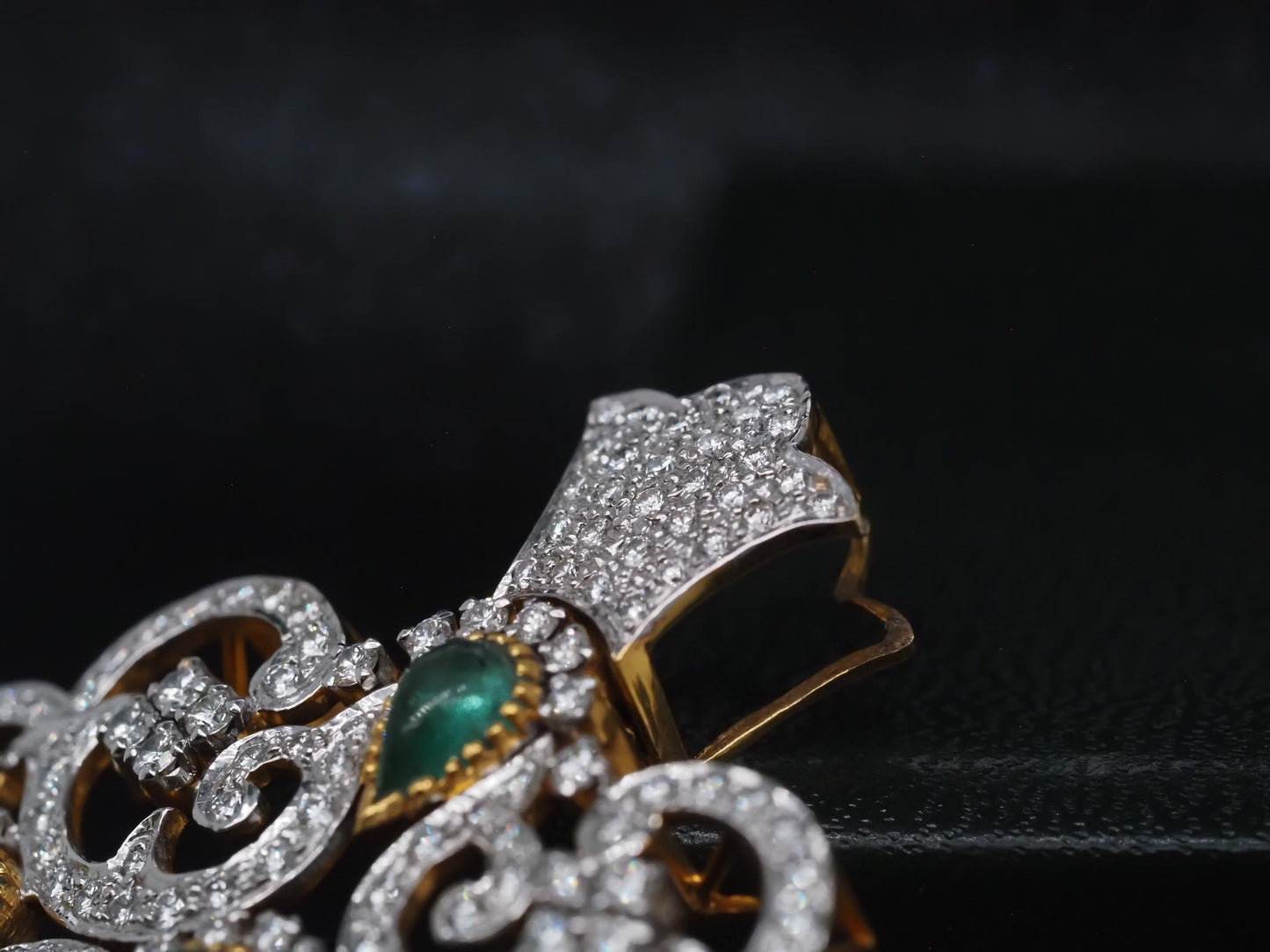 Estate 14K Yellow Gold Royal Large Emerald and Diamond Pendant - VHK#247B