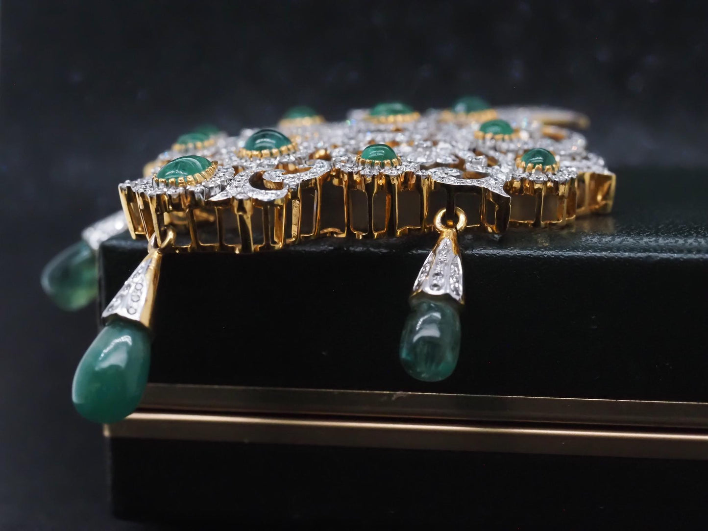 Estate 14K Yellow Gold Royal Large Emerald and Diamond Pendant - VHK#247B