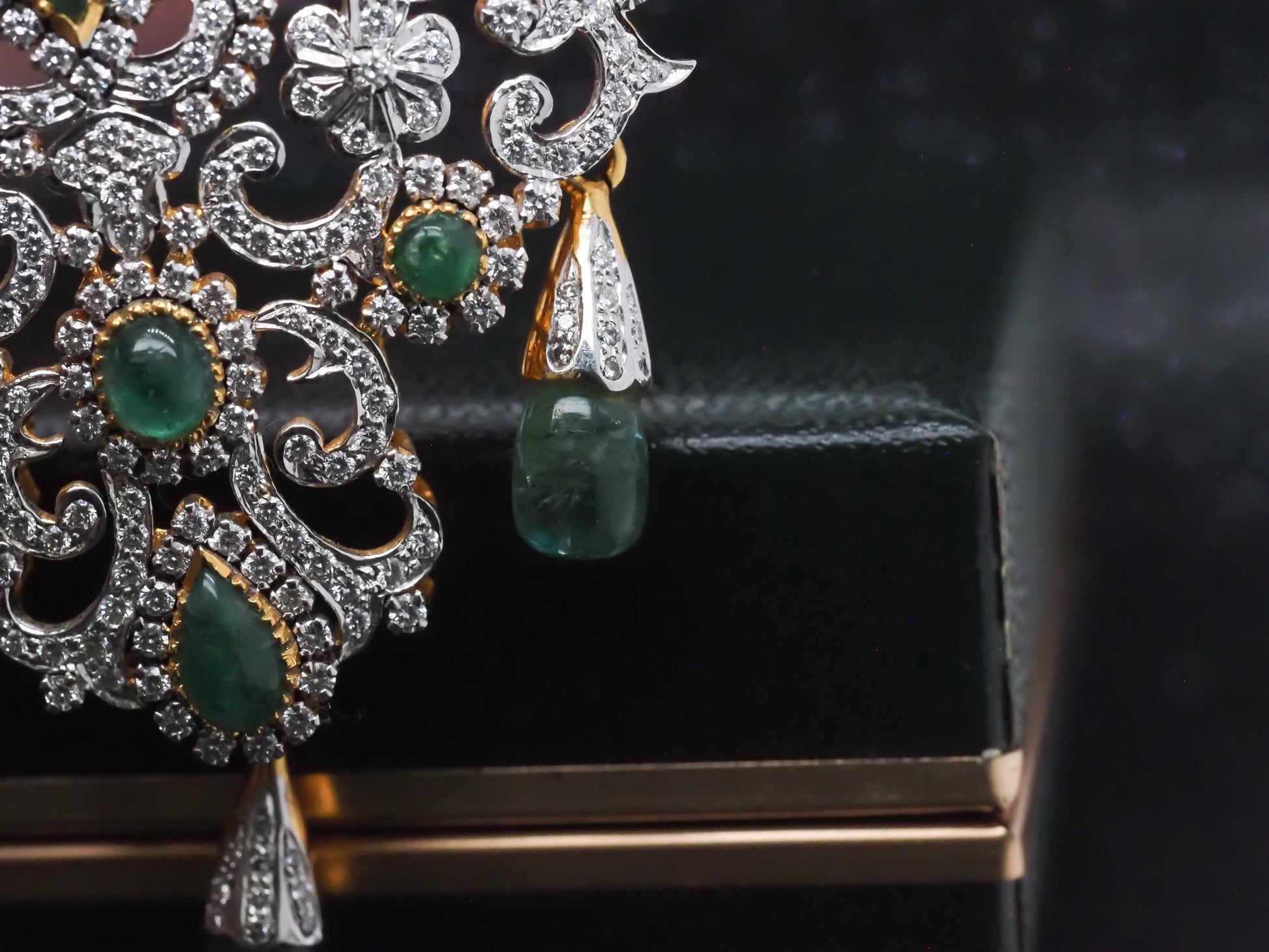 Estate 14K Yellow Gold Royal Large Emerald and Diamond Pendant - VHK#247B