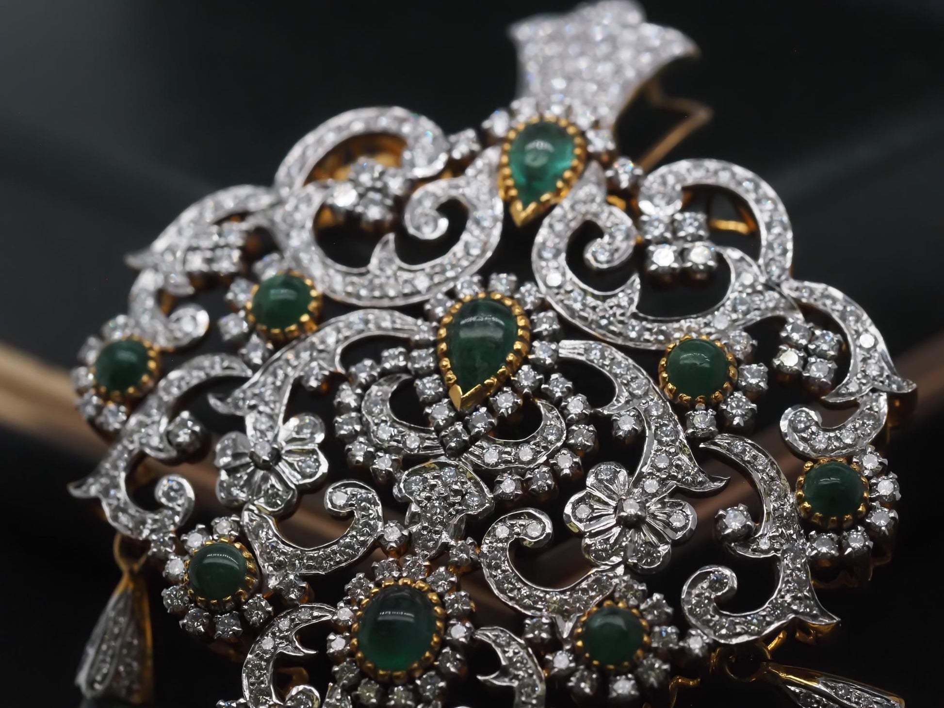 Estate 14K Yellow Gold Royal Large Emerald and Diamond Pendant - VHK#247B