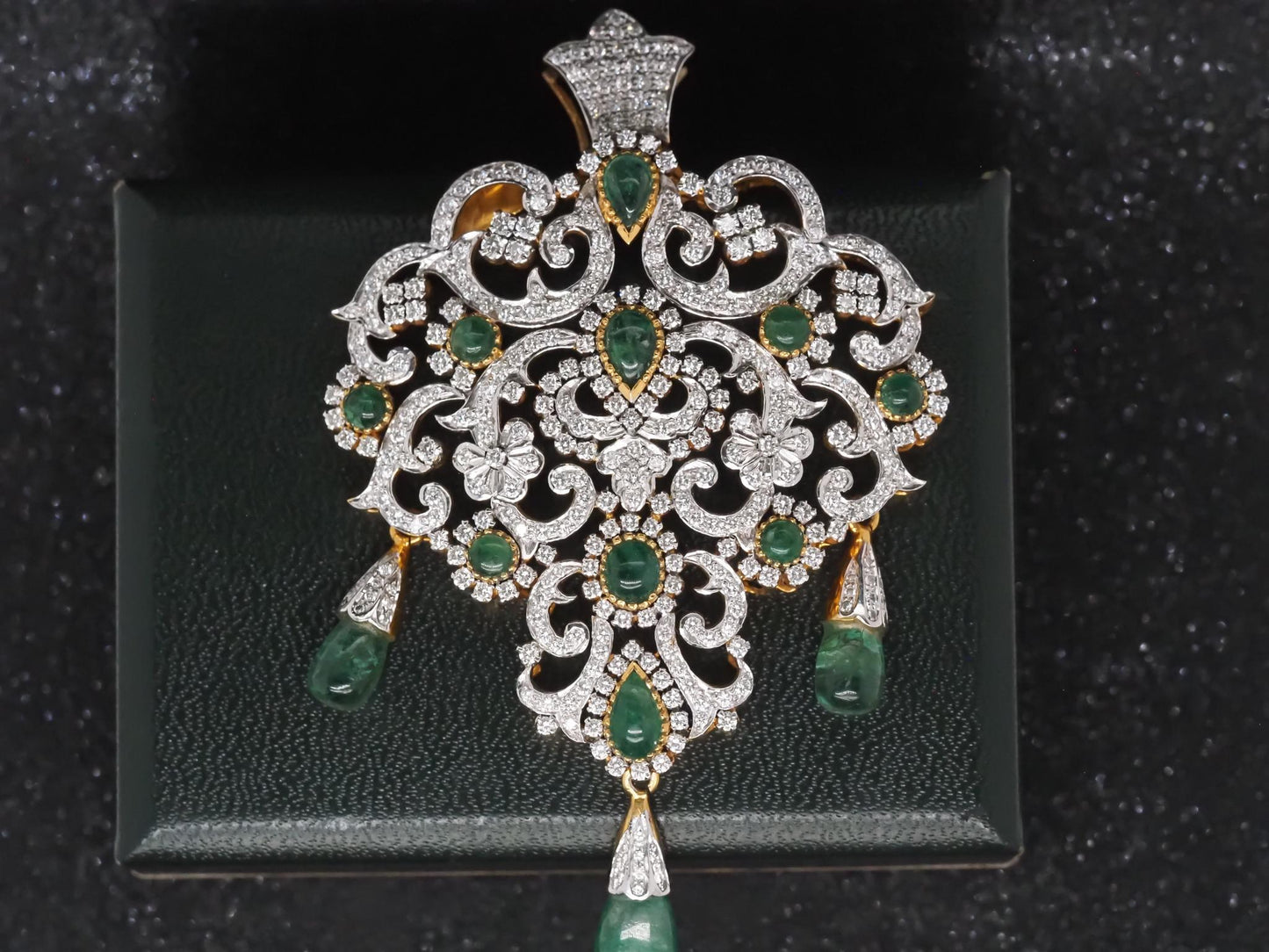 Estate 14K Yellow Gold Royal Large Emerald and Diamond Pendant - VHK#247B