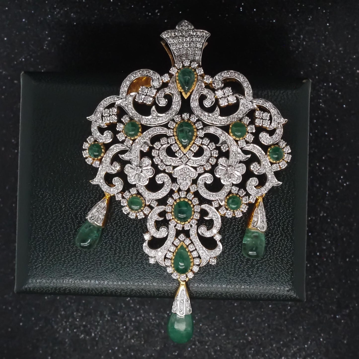 Estate 14K Yellow Gold Royal Large Emerald and Diamond Pendant - VHK#247B