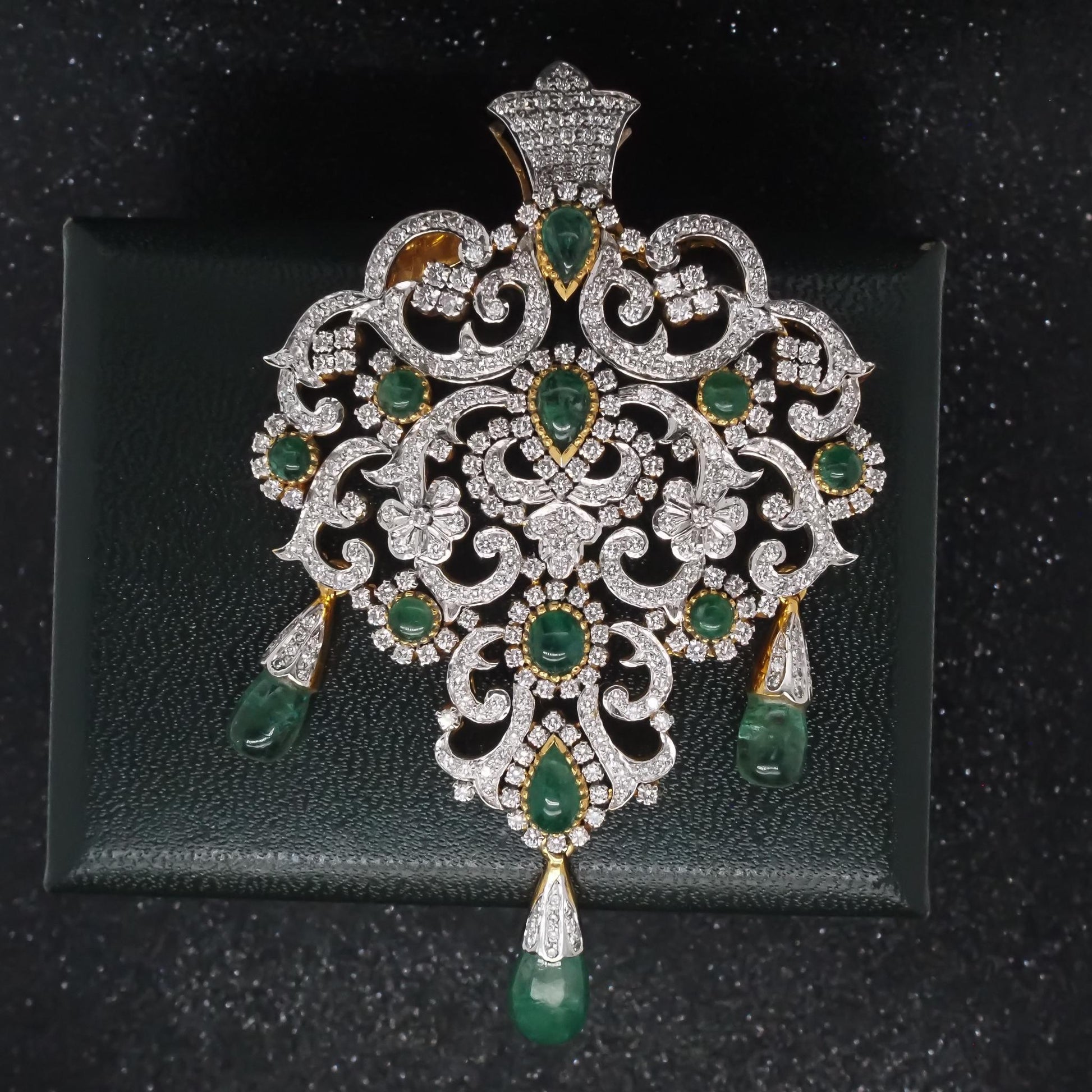 Estate 14K Yellow Gold Royal Large Emerald and Diamond Pendant - VHK#247B