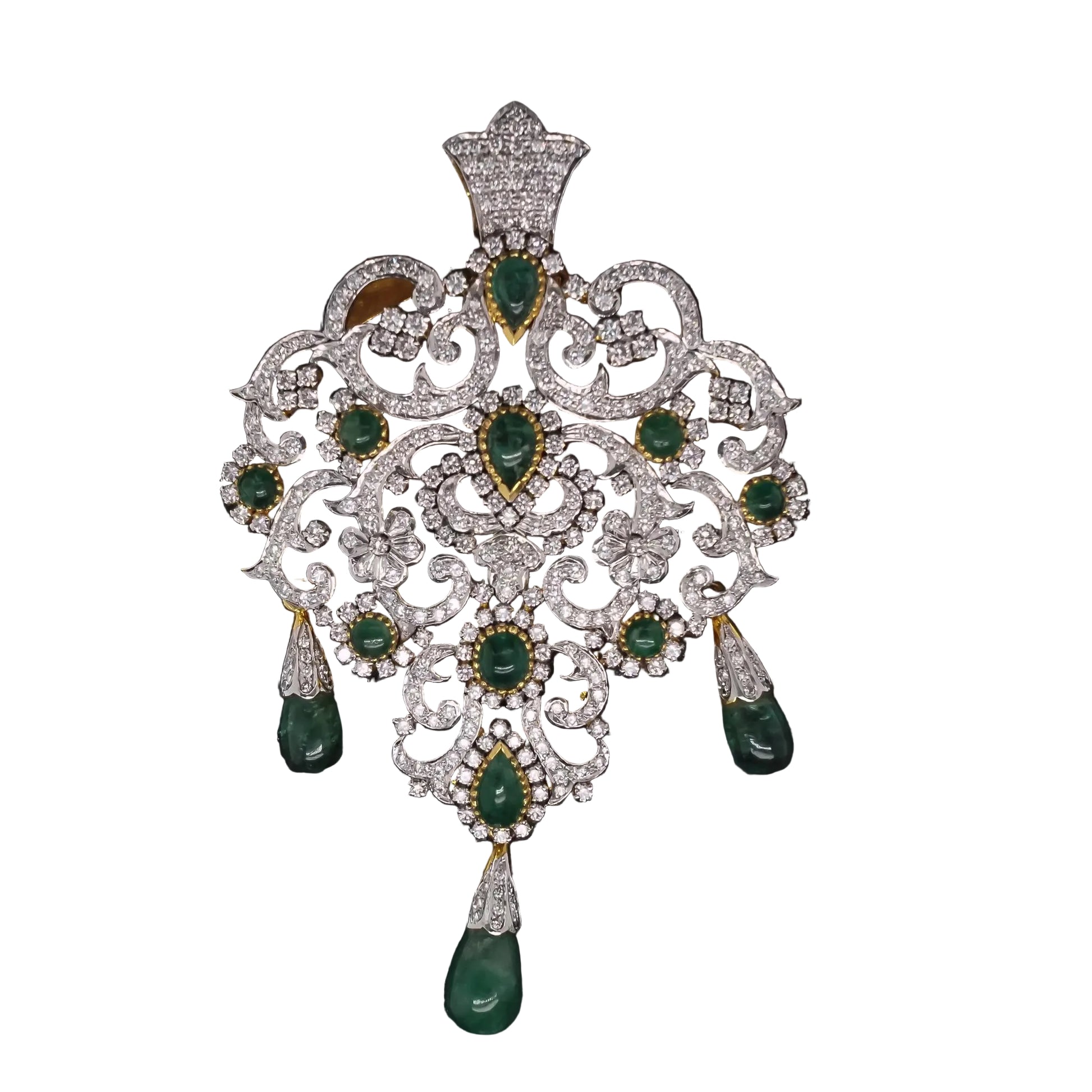 Estate 14K Yellow Gold Royal Large Emerald and Diamond Pendant - VHK#247B