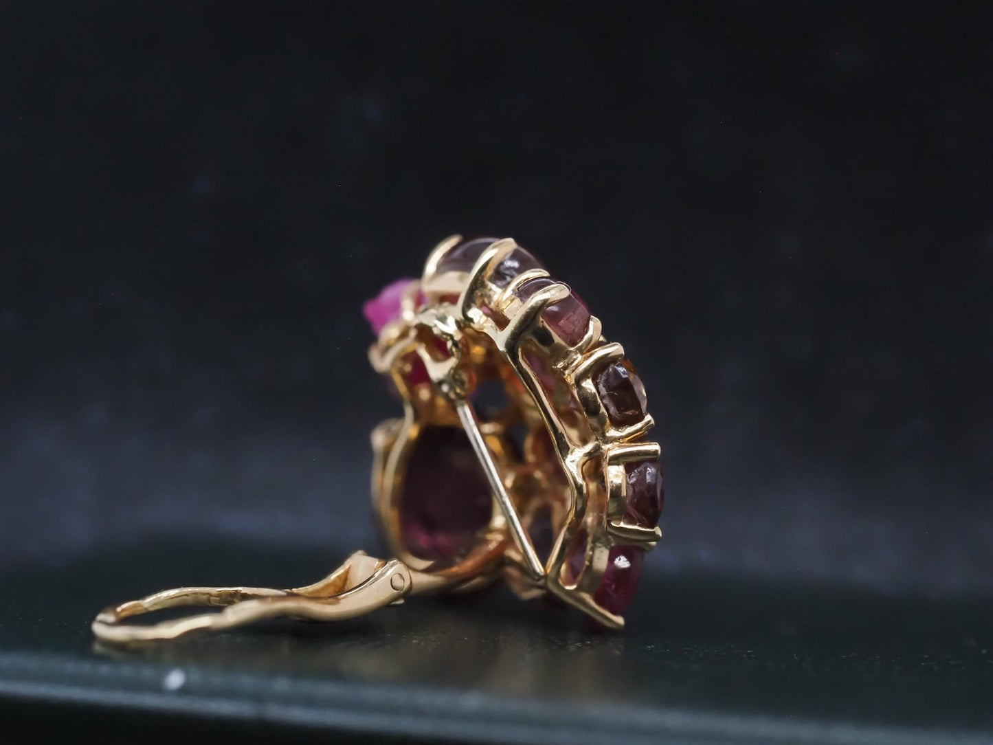 Estate 18K Yellow Gold Tourmaline Cabochon and Diamond Earrings - VHK#253