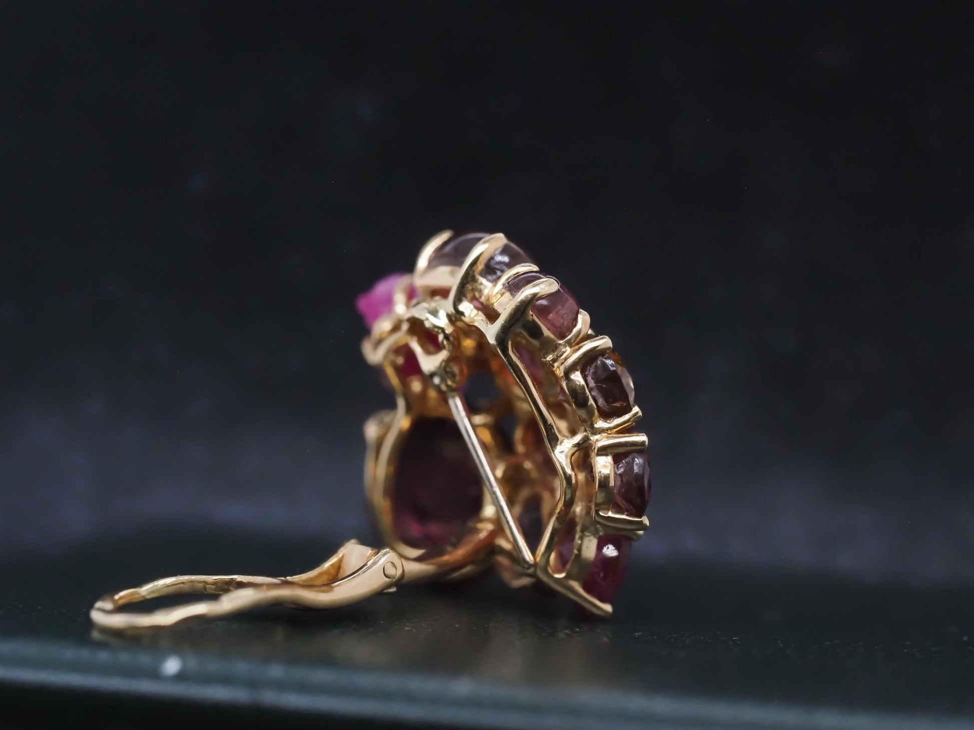 Estate 18K Yellow Gold Tourmaline Cabochon and Diamond Earrings - VHK#253