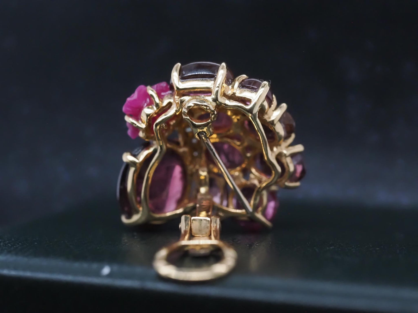 Estate 18K Yellow Gold Tourmaline Cabochon and Diamond Earrings - VHK#253