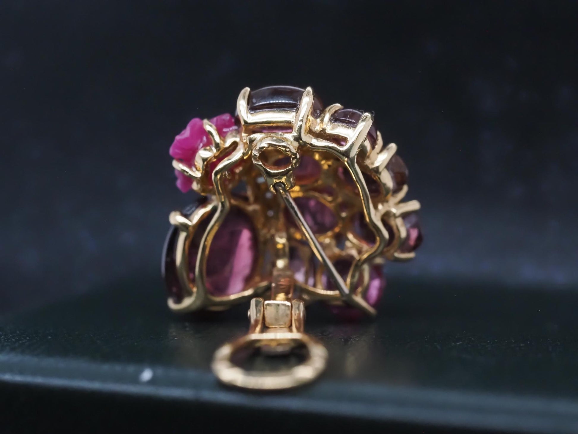 Estate 18K Yellow Gold Tourmaline Cabochon and Diamond Earrings - VHK#253
