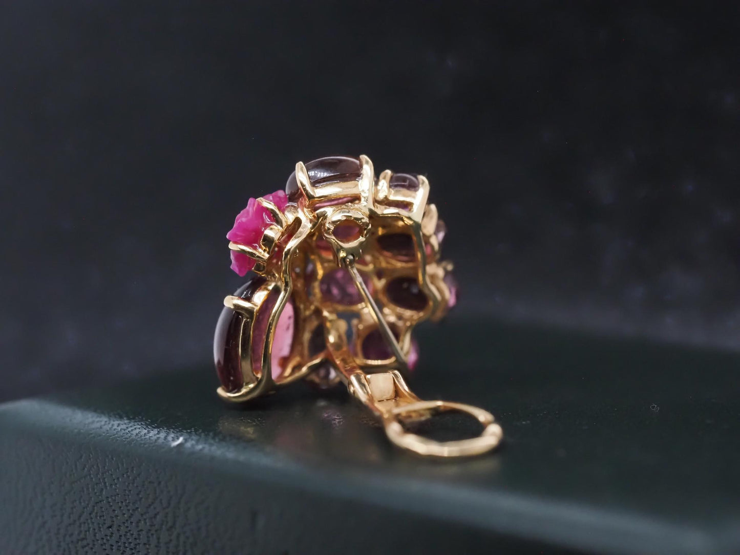 Estate 18K Yellow Gold Tourmaline Cabochon and Diamond Earrings - VHK#253