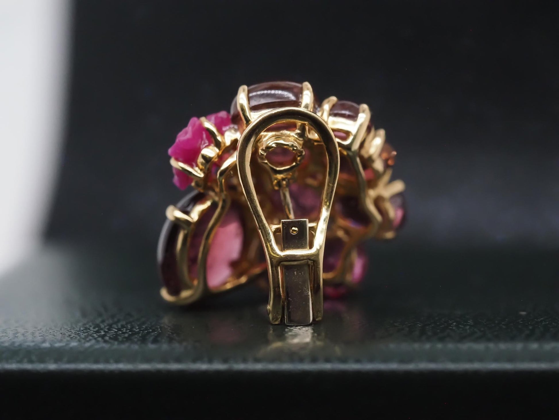 Estate 18K Yellow Gold Tourmaline Cabochon and Diamond Earrings - VHK#253