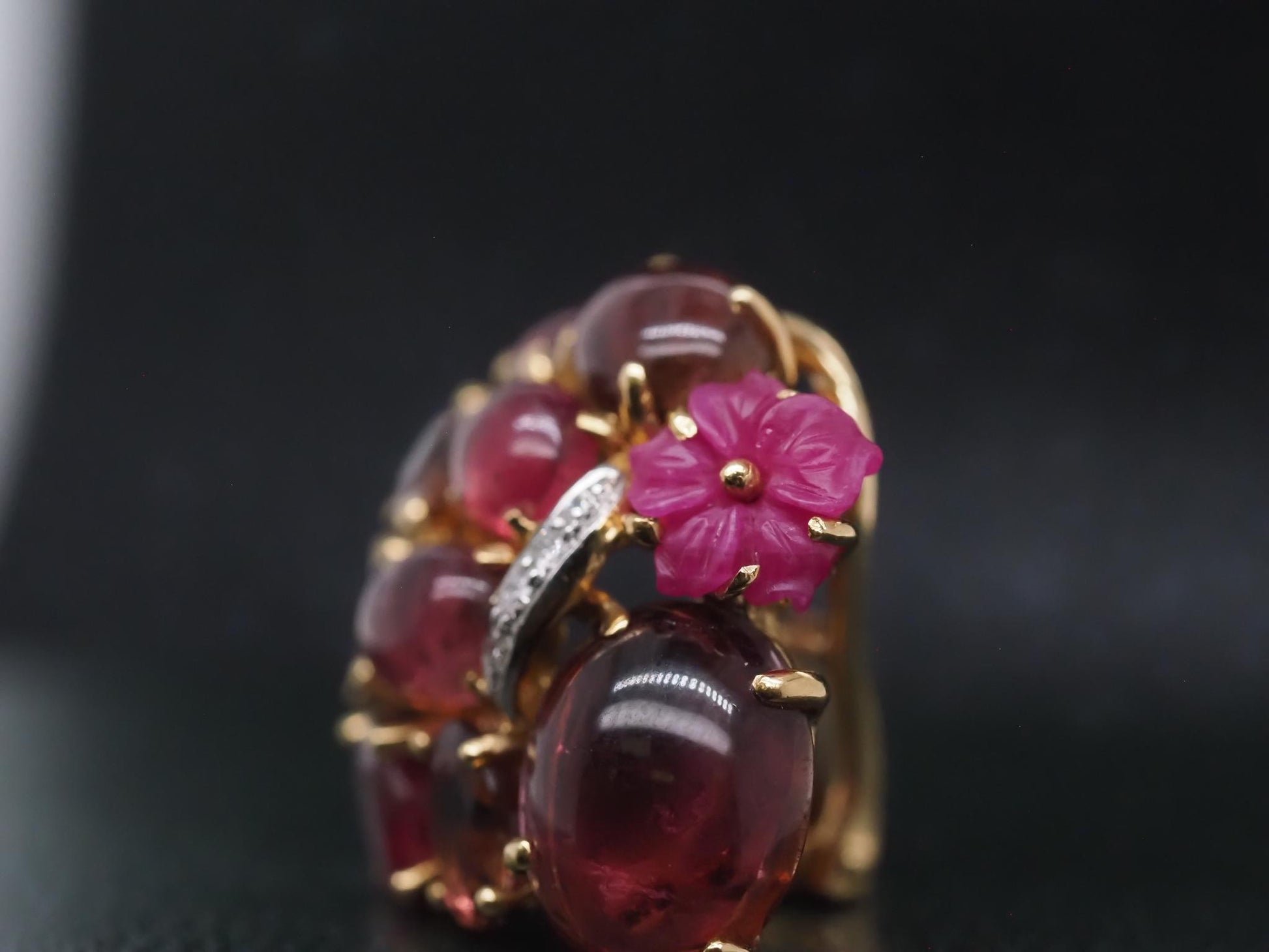 Estate 18K Yellow Gold Tourmaline Cabochon and Diamond Earrings - VHK#253