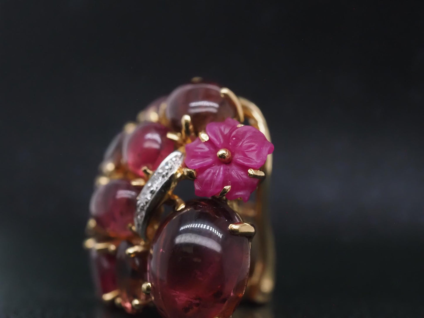 Estate 18K Yellow Gold Tourmaline Cabochon and Diamond Earrings - VHK#253