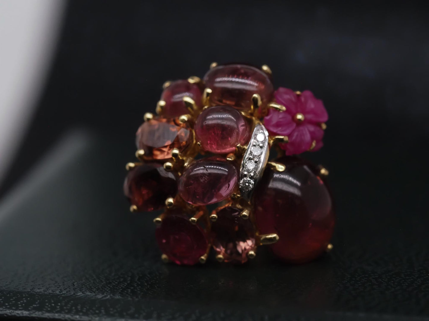 Estate 18K Yellow Gold Tourmaline Cabochon and Diamond Earrings - VHK#253