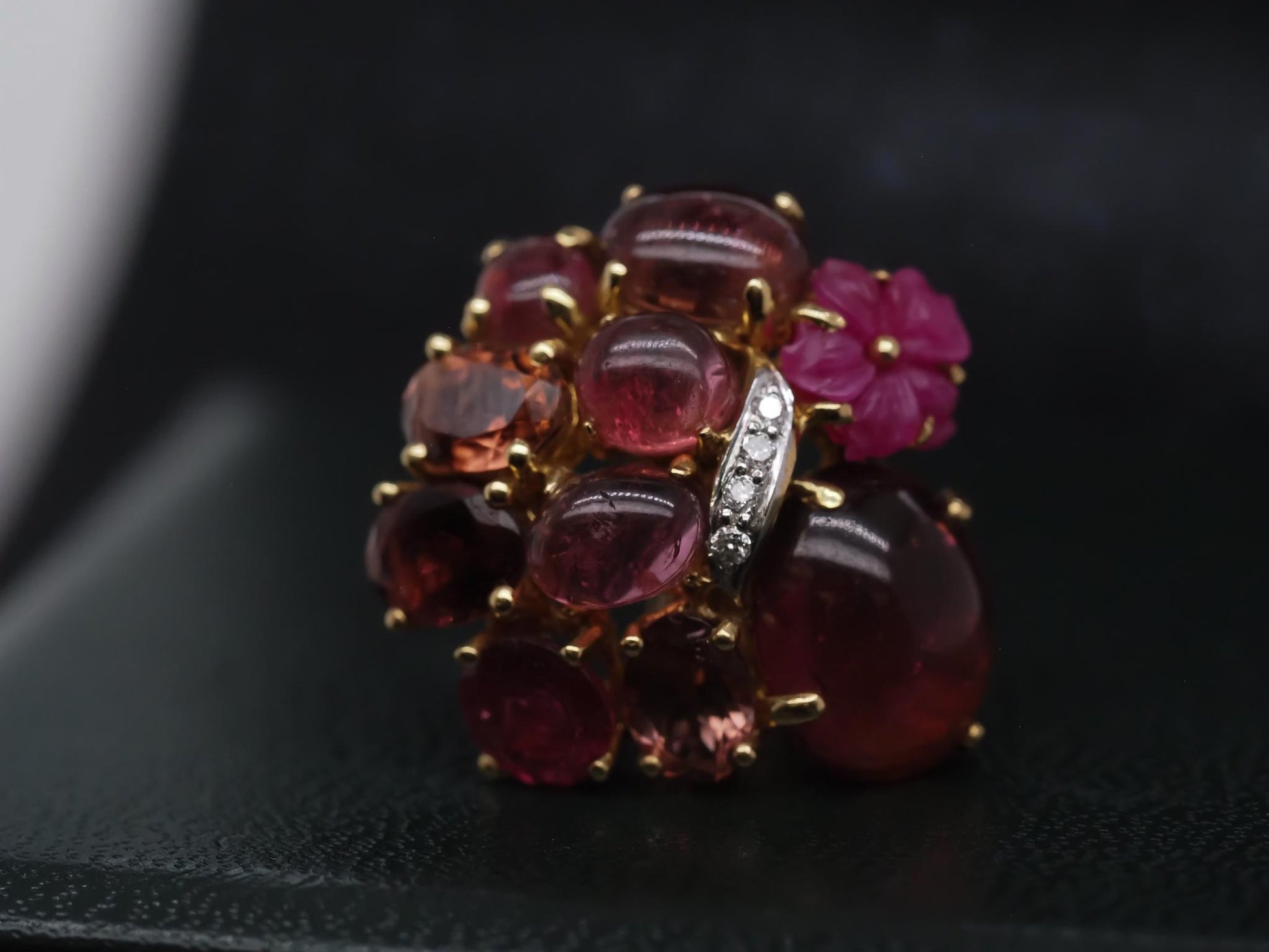 Estate 18K Yellow Gold Tourmaline Cabochon and Diamond Earrings - VHK#253