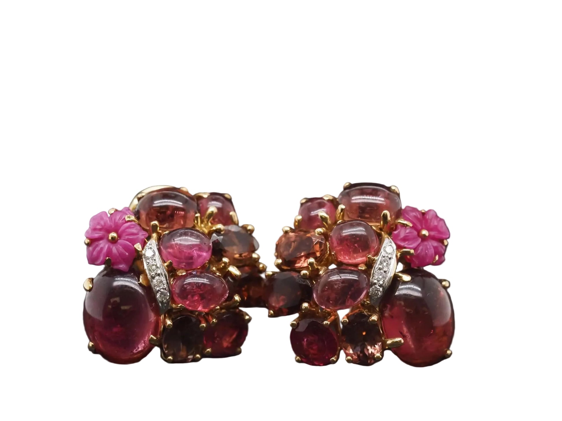 Estate 18K Yellow Gold Tourmaline Cabochon and Diamond Earrings - VHK#253