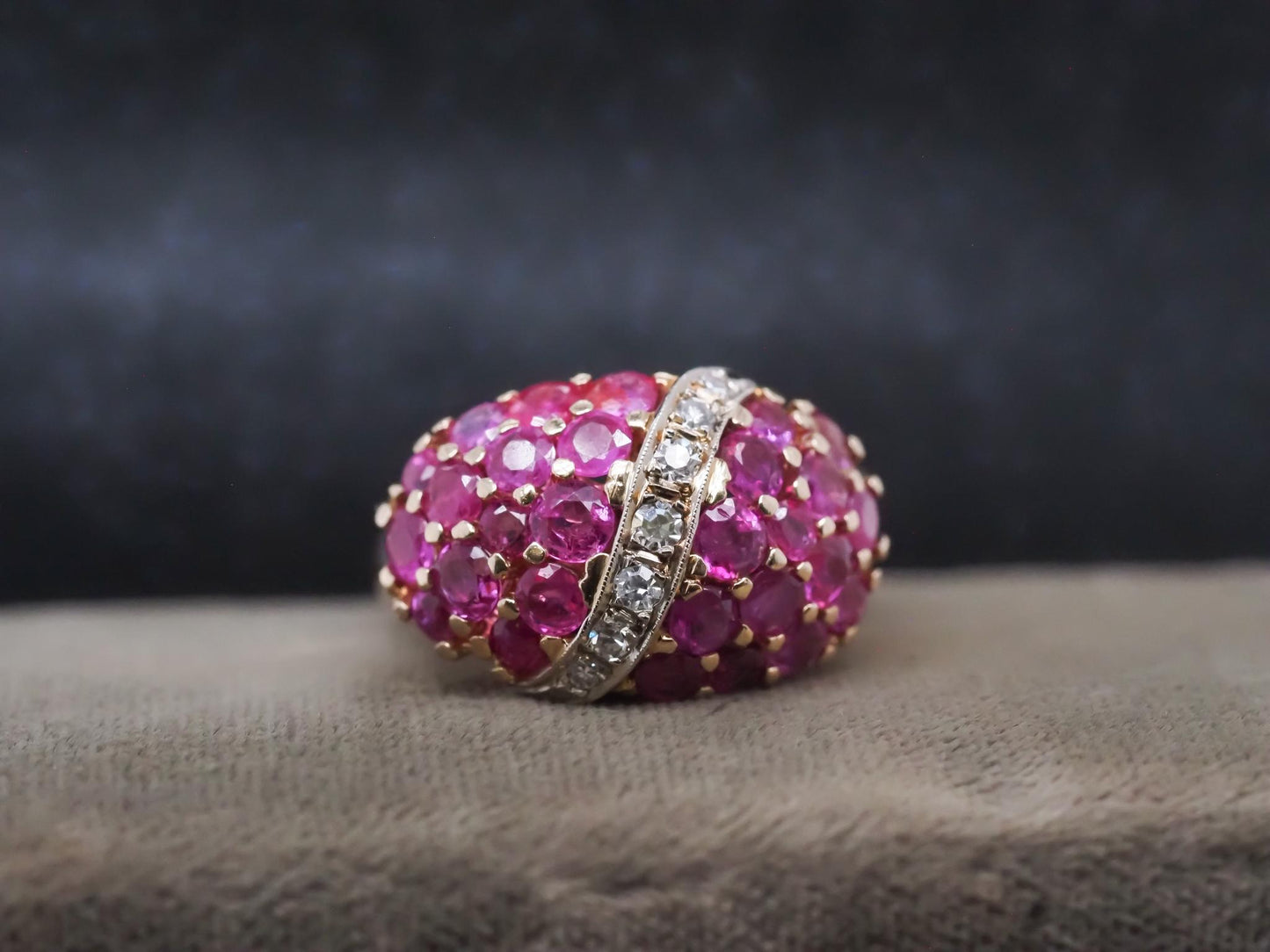 Estate 14K Yellow Gold Ruby and Diamond Ring - VHK#302A
