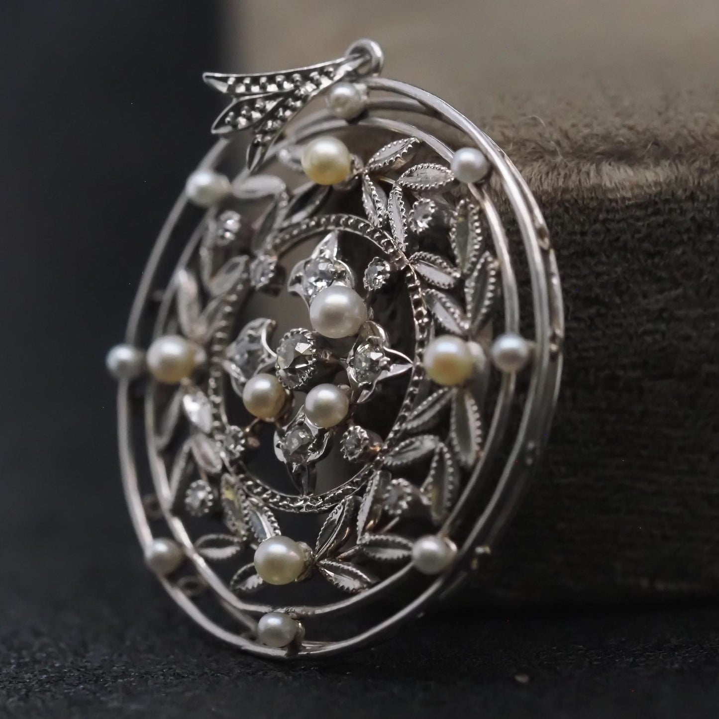 Estate Platinum Edwardian Pearl and Diamond Pendant - VHK#255A