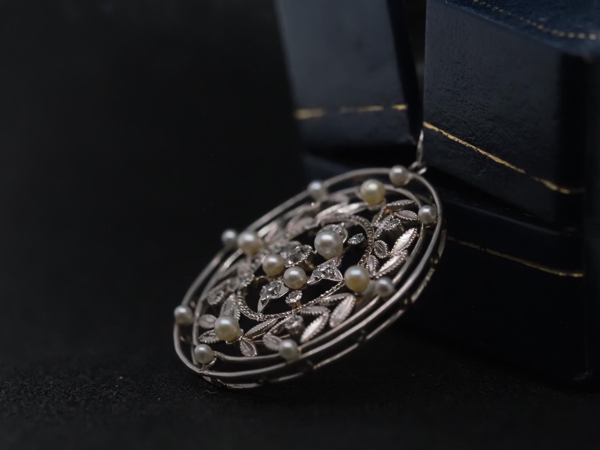 Estate Platinum Edwardian Pearl and Diamond Pendant - VHK#255A