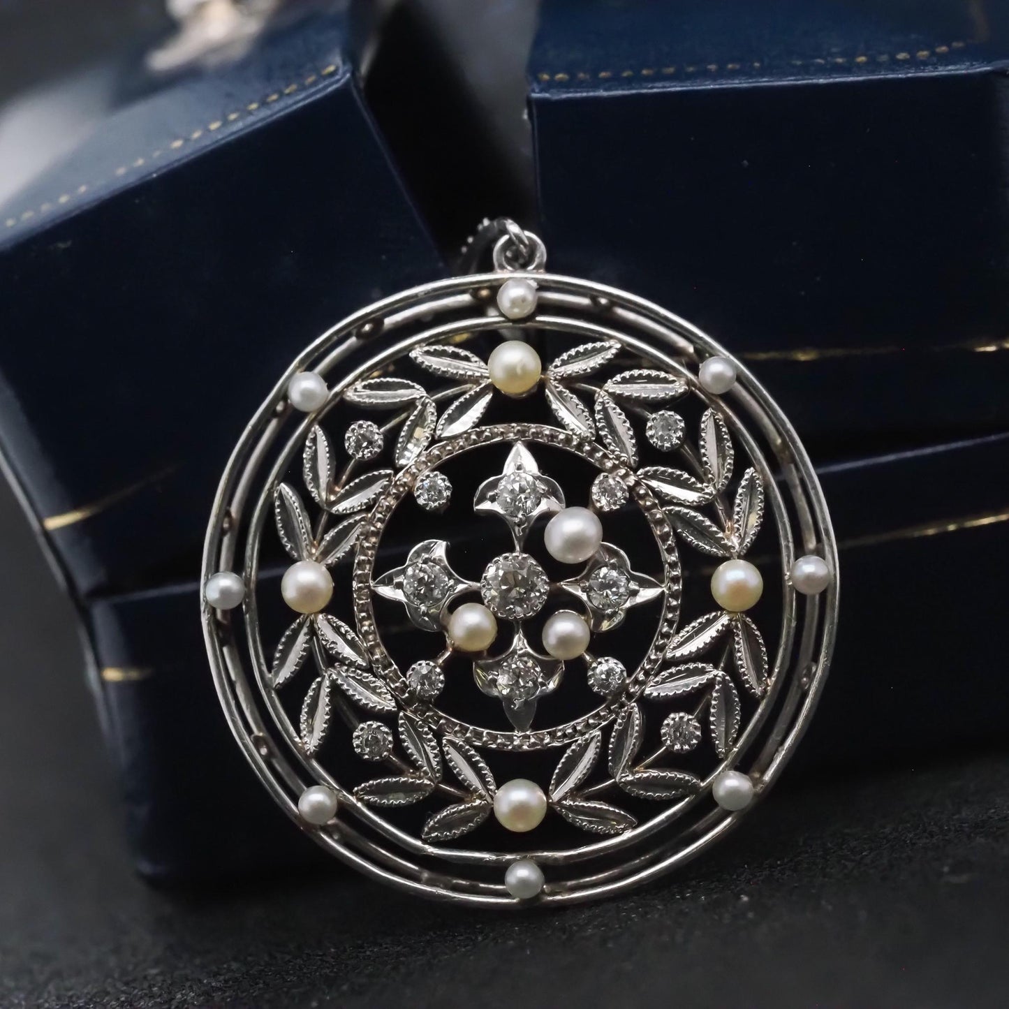 Estate Platinum Edwardian Pearl and Diamond Pendant - VHK#255A