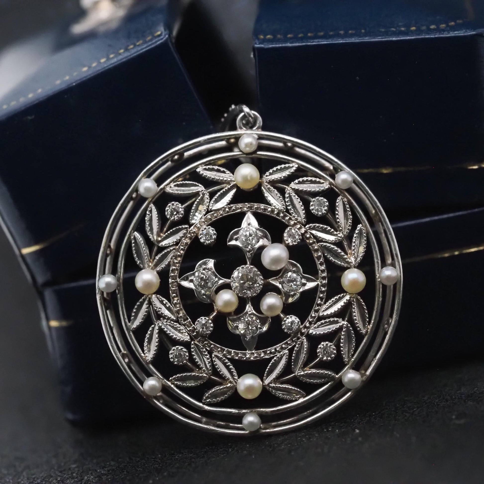 Estate Platinum Edwardian Pearl and Diamond Pendant - VHK#255A