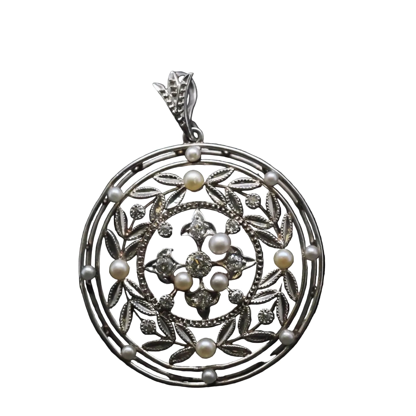 Estate Platinum Edwardian Pearl and Diamond Pendant - VHK#255A