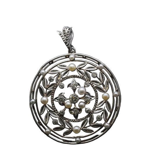 Estate Platinum Edwardian Pearl and Diamond Pendant - VHK#255A