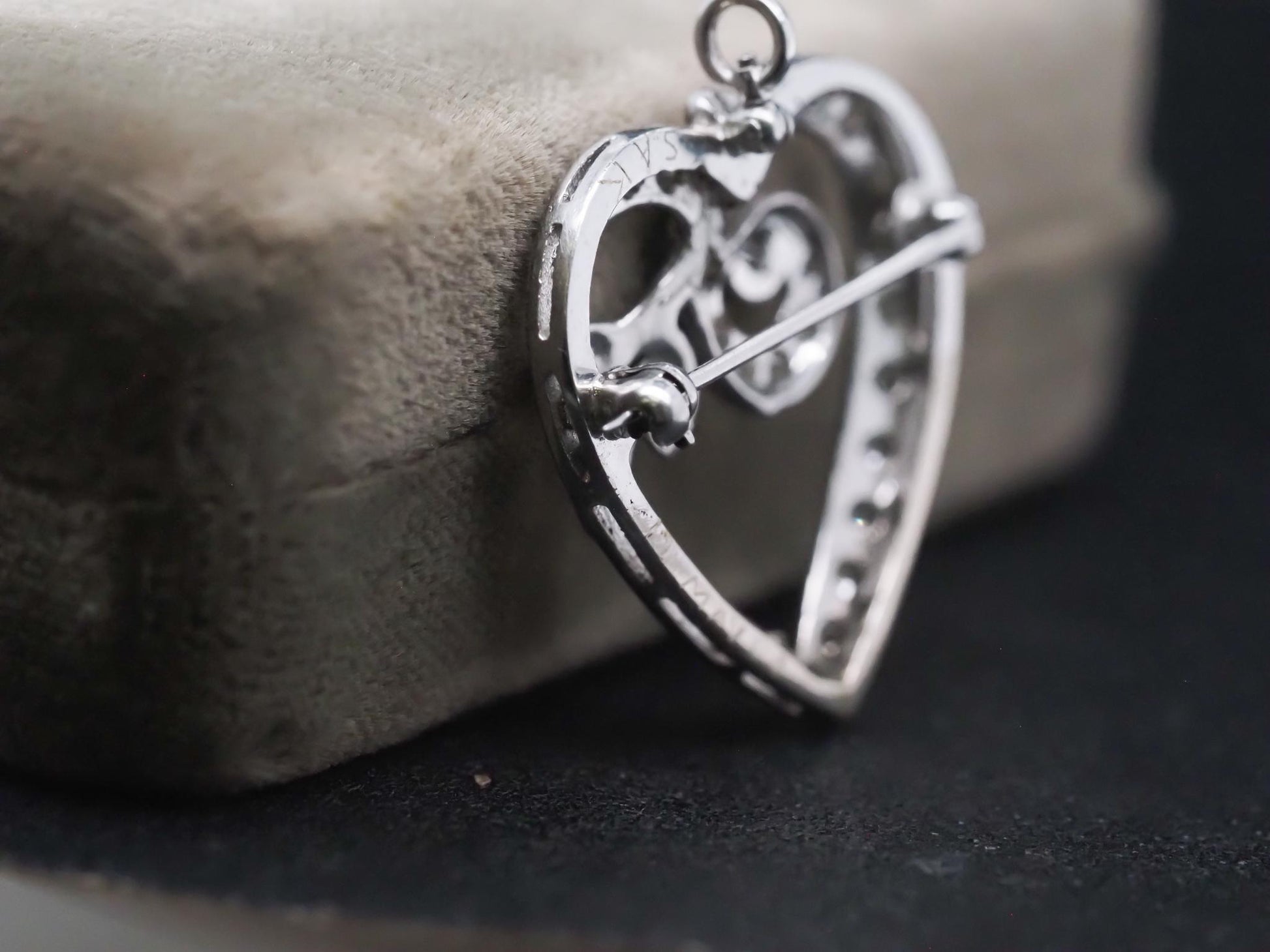 Estate 14K White Gold Heart Diamond Pendant and Brooch - VHK#227A
