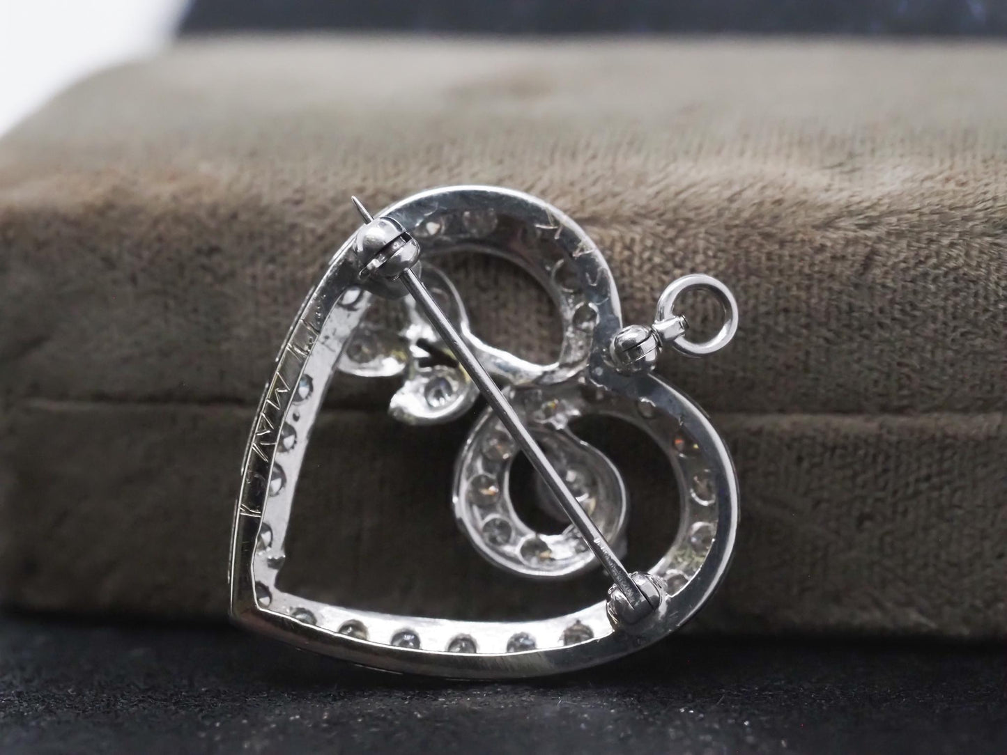 Estate 14K White Gold Heart Diamond Pendant and Brooch - VHK#227A