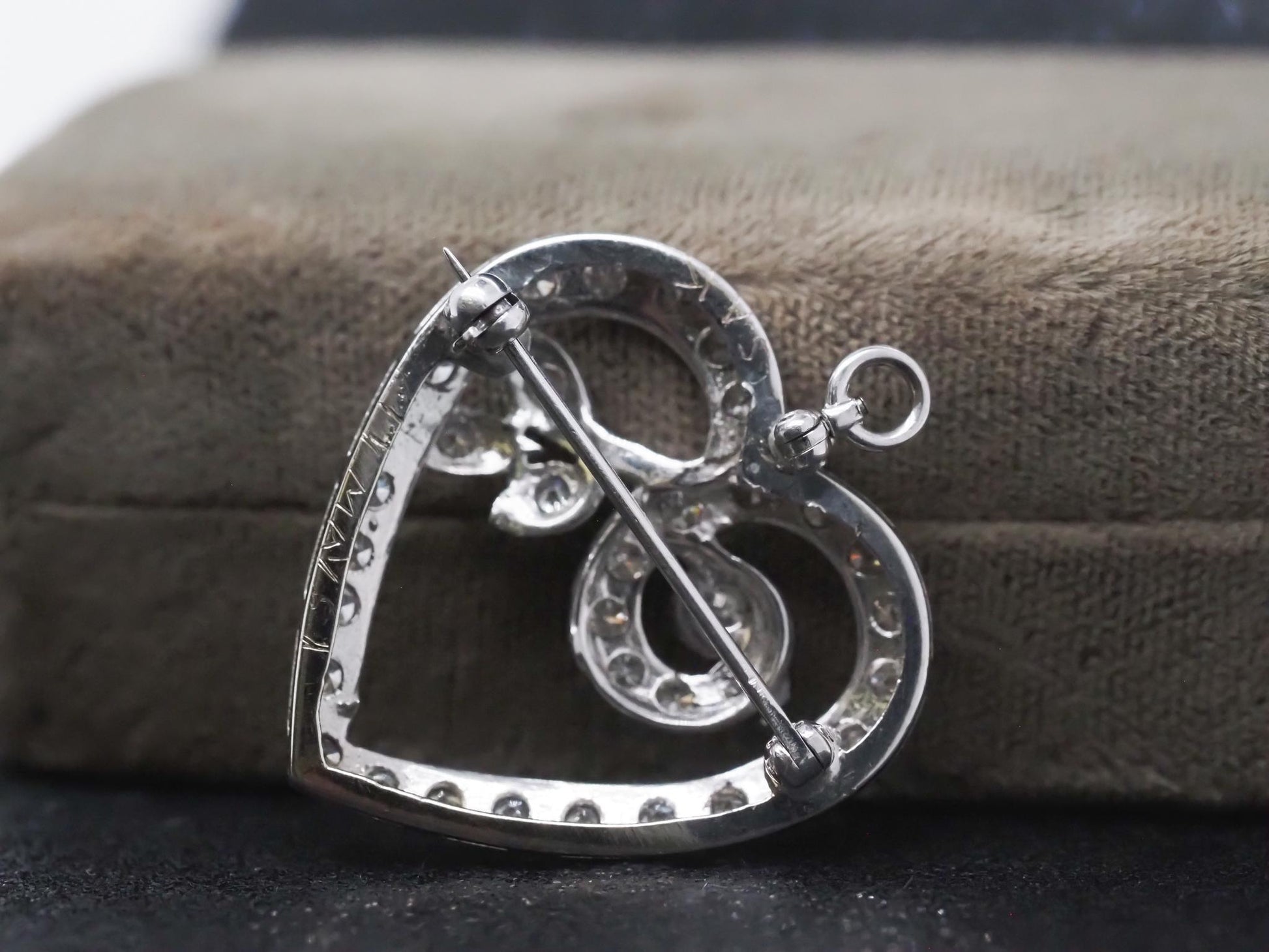 Estate 14K White Gold Heart Diamond Pendant and Brooch - VHK#227A