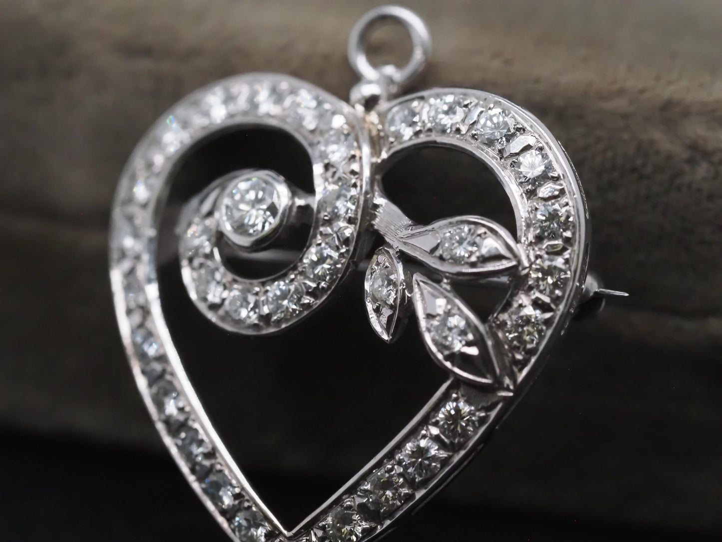 Estate 14K White Gold Heart Diamond Pendant and Brooch - VHK#227A