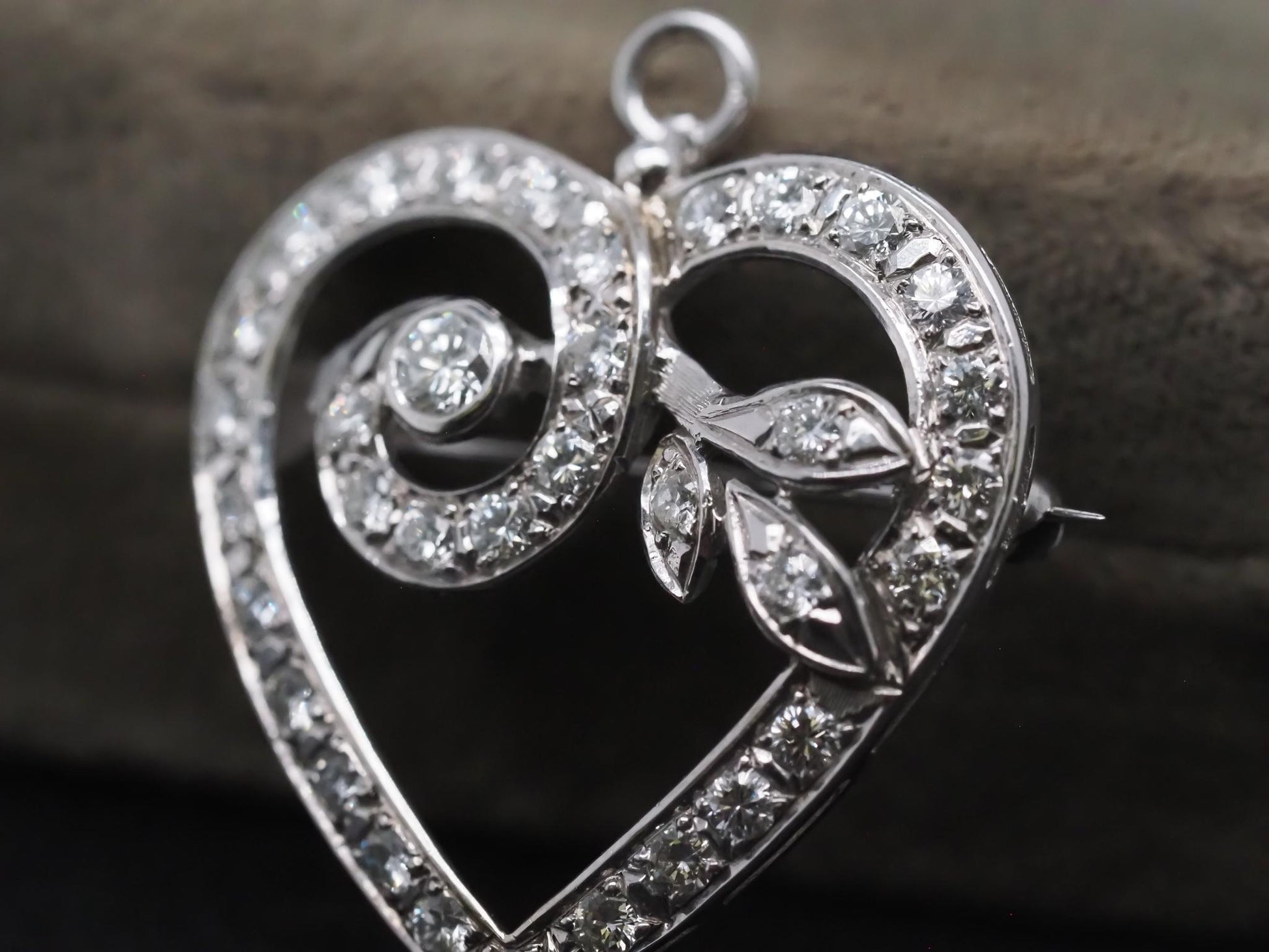 Estate 14K White Gold Heart Diamond Pendant and Brooch - VHK#227A