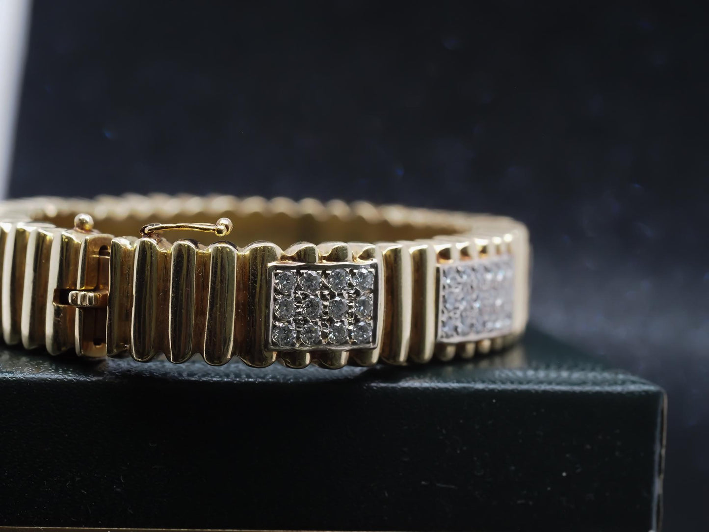 Estate 14K Yellow Gold Scalloped Bangle with Diamonds - VHK#251A