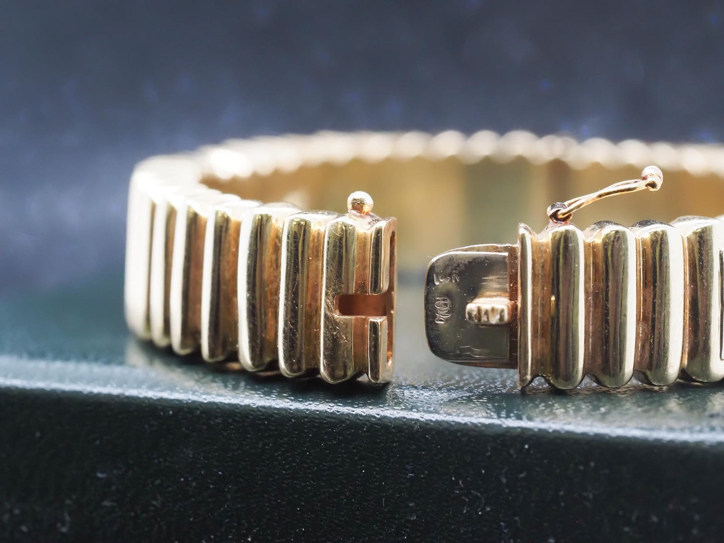 Estate 14K Yellow Gold Scalloped Bangle with Diamonds - VHK#251A