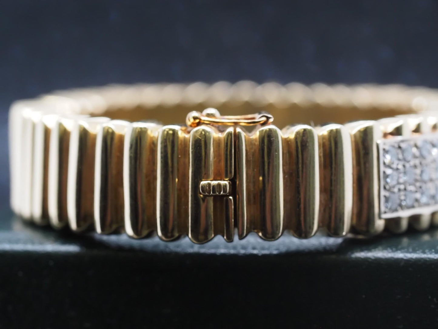 Estate 14K Yellow Gold Scalloped Bangle with Diamonds - VHK#251A