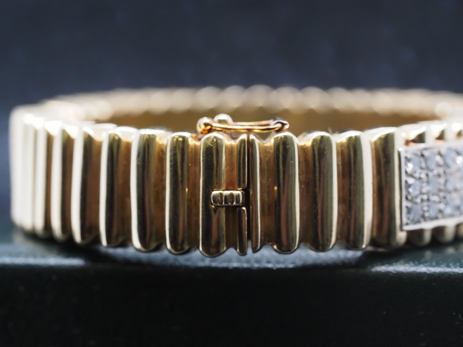 Estate 14K Yellow Gold Scalloped Bangle with Diamonds - VHK#251A