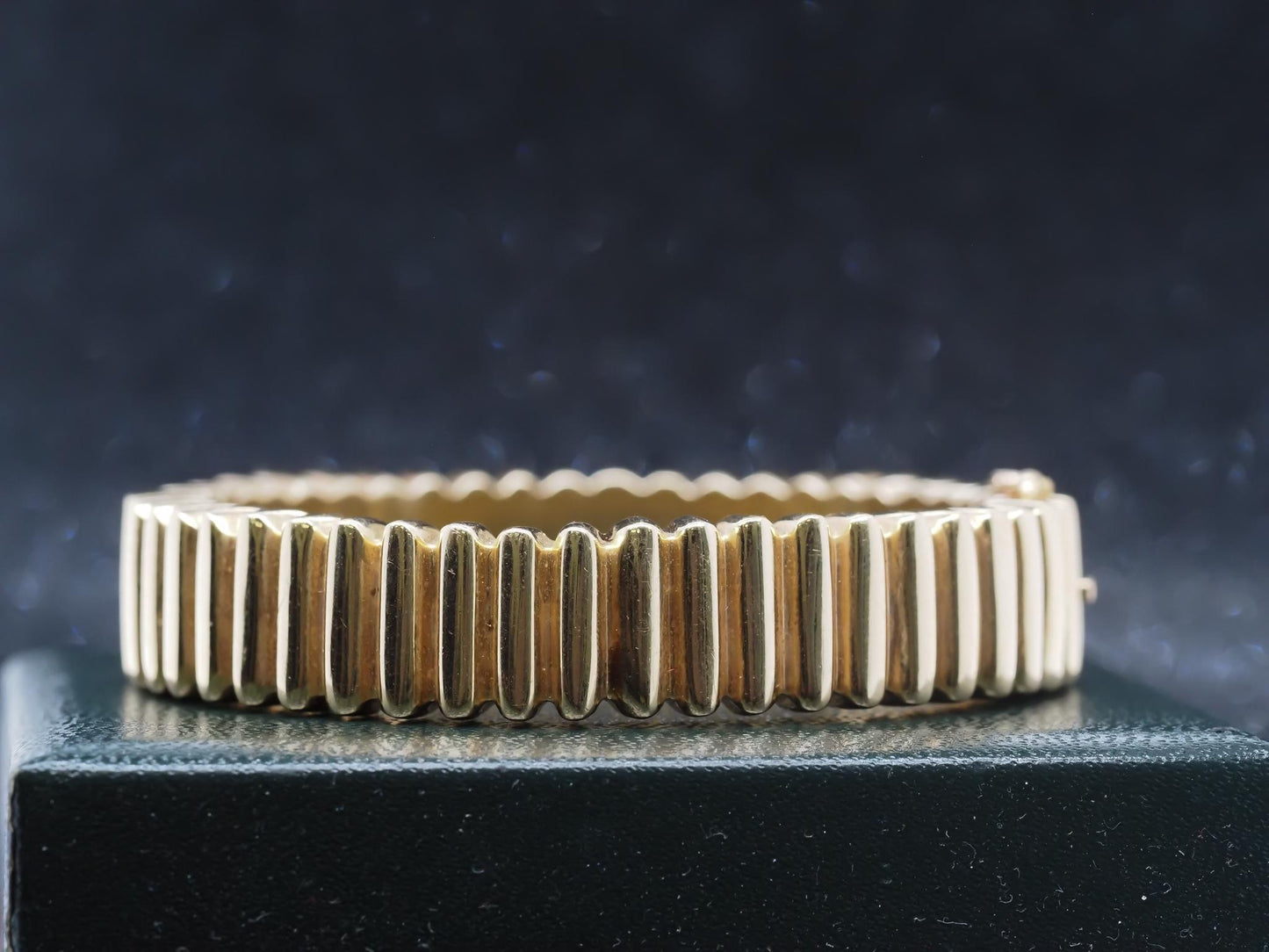 Estate 14K Yellow Gold Scalloped Bangle with Diamonds - VHK#251A